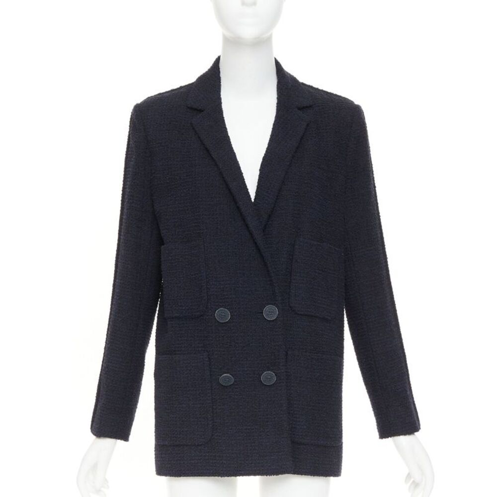 Chanel navy cotton tweed boucle four pocket jacket